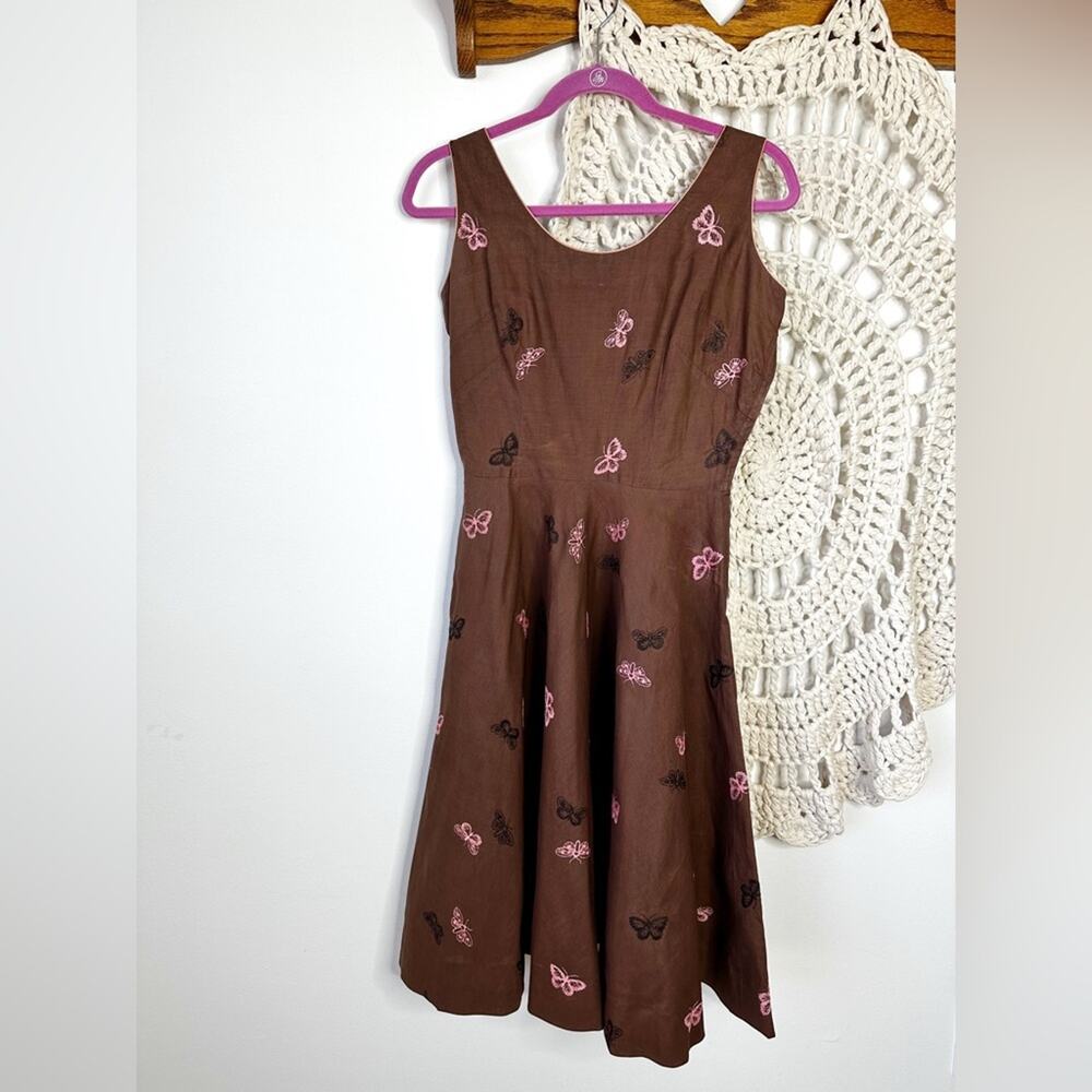 Vintage 1950s L’Aiglon Embroidered Butterfly A Line Midi Dress Size XS
